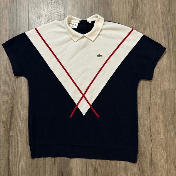 Lacoste Tops - Lacoste Dark Blue and White Collar Polo